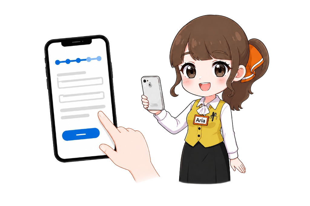 フォームに入力するアリアちゃん